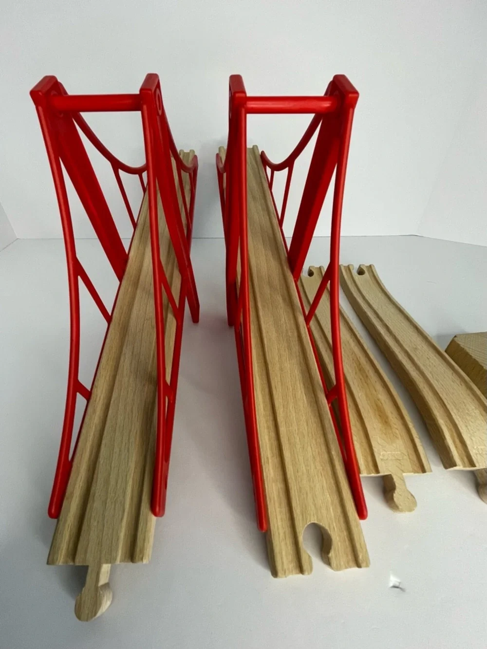 Brio Double Wooden Red Suspension Bridge 2 Ascending Track 1 Support Block - Picture 8 of 13